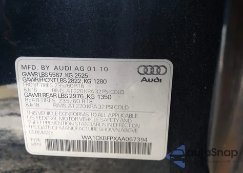 2010 Audi Q5 3.2 Premium from USA, damaged, VIN WA1CKBFPXAA067394